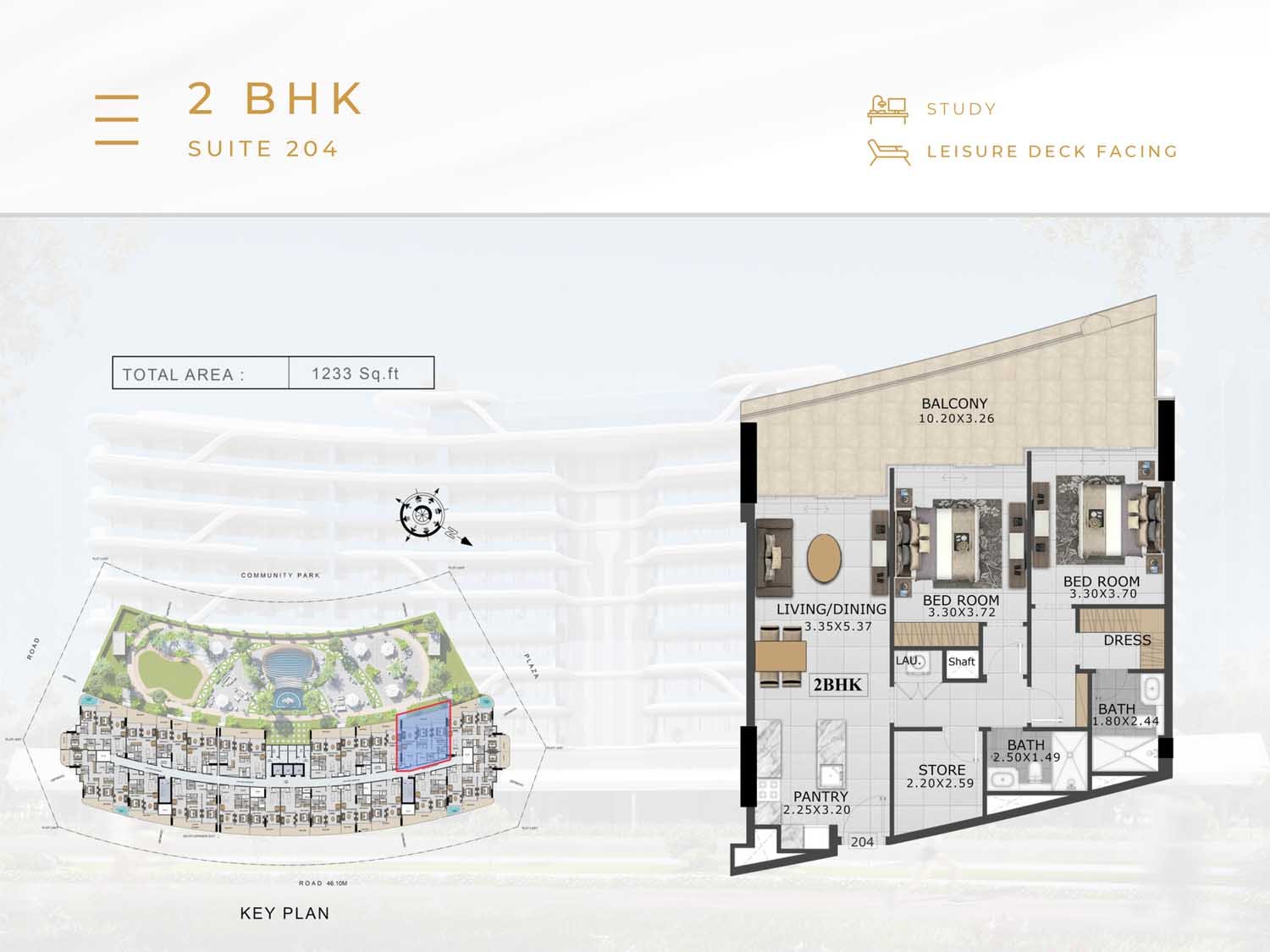 2 Bedrooms + Study floor plan