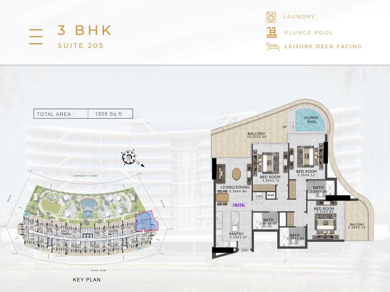 3 Bedroom + Pool floor plan