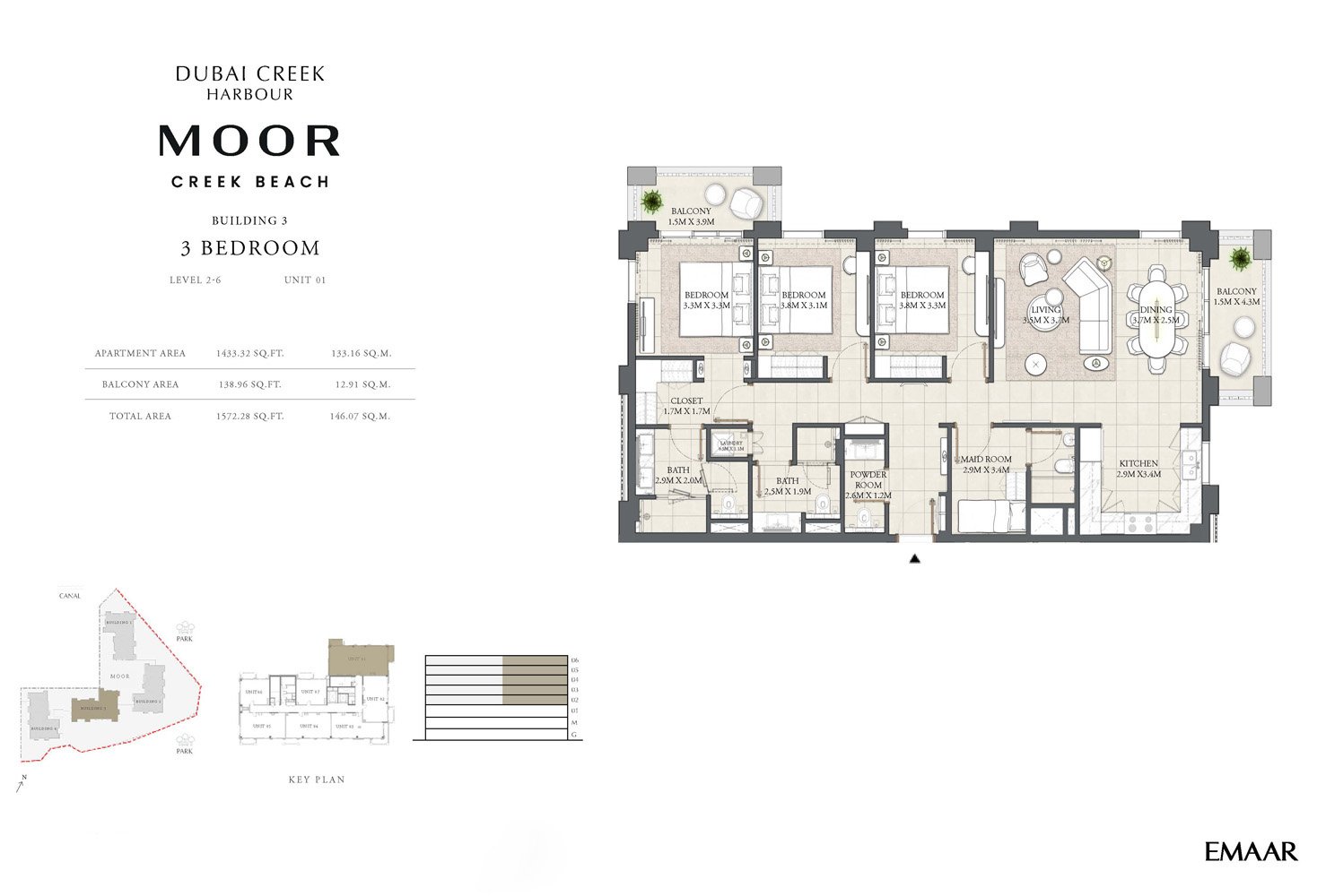 3 Bedrooms + Maid floor plan