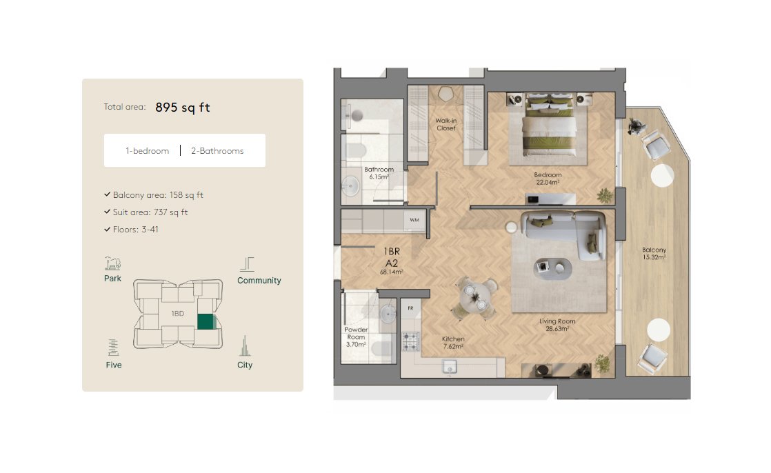 1 Bedroom floor plan