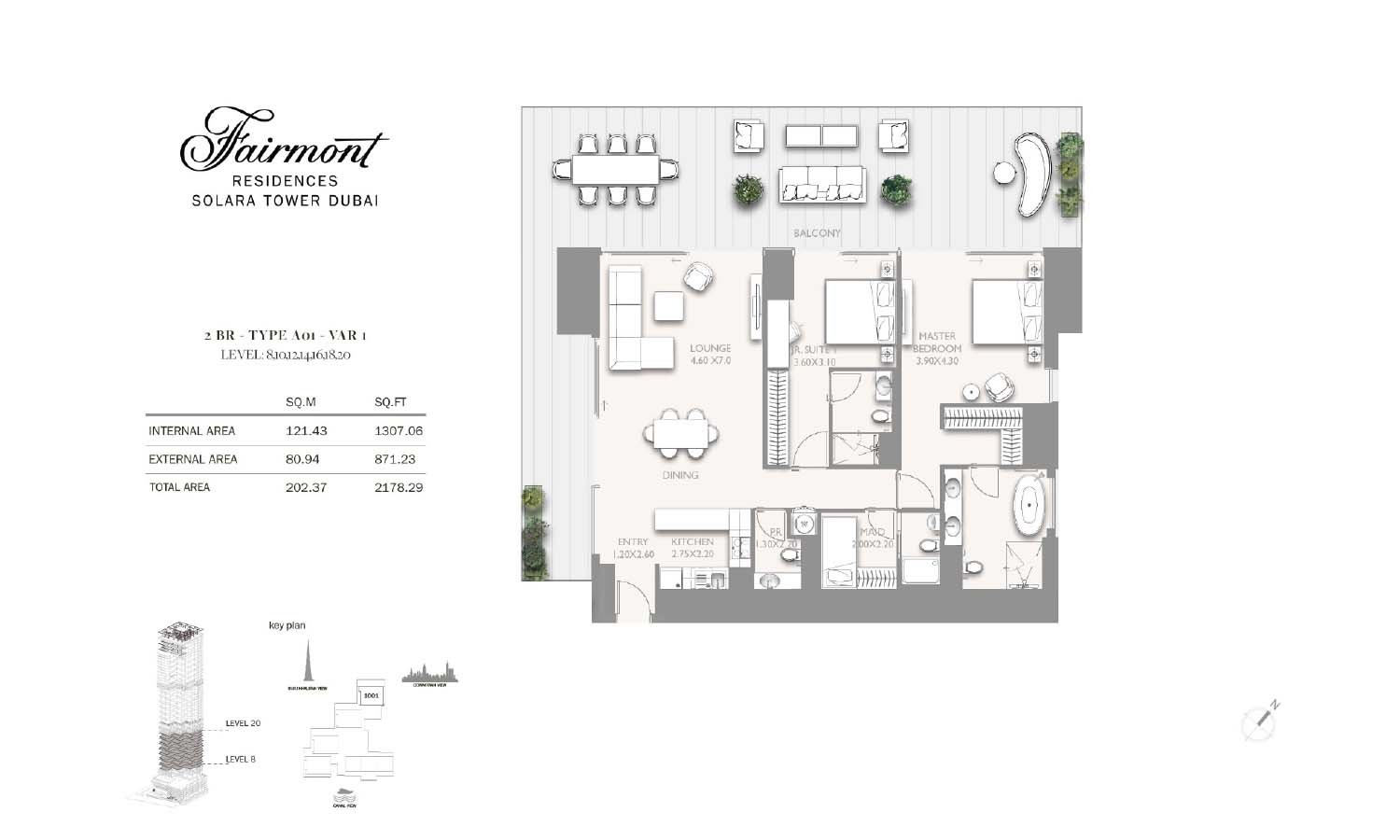 2 Bedrooms + Maid floor plan