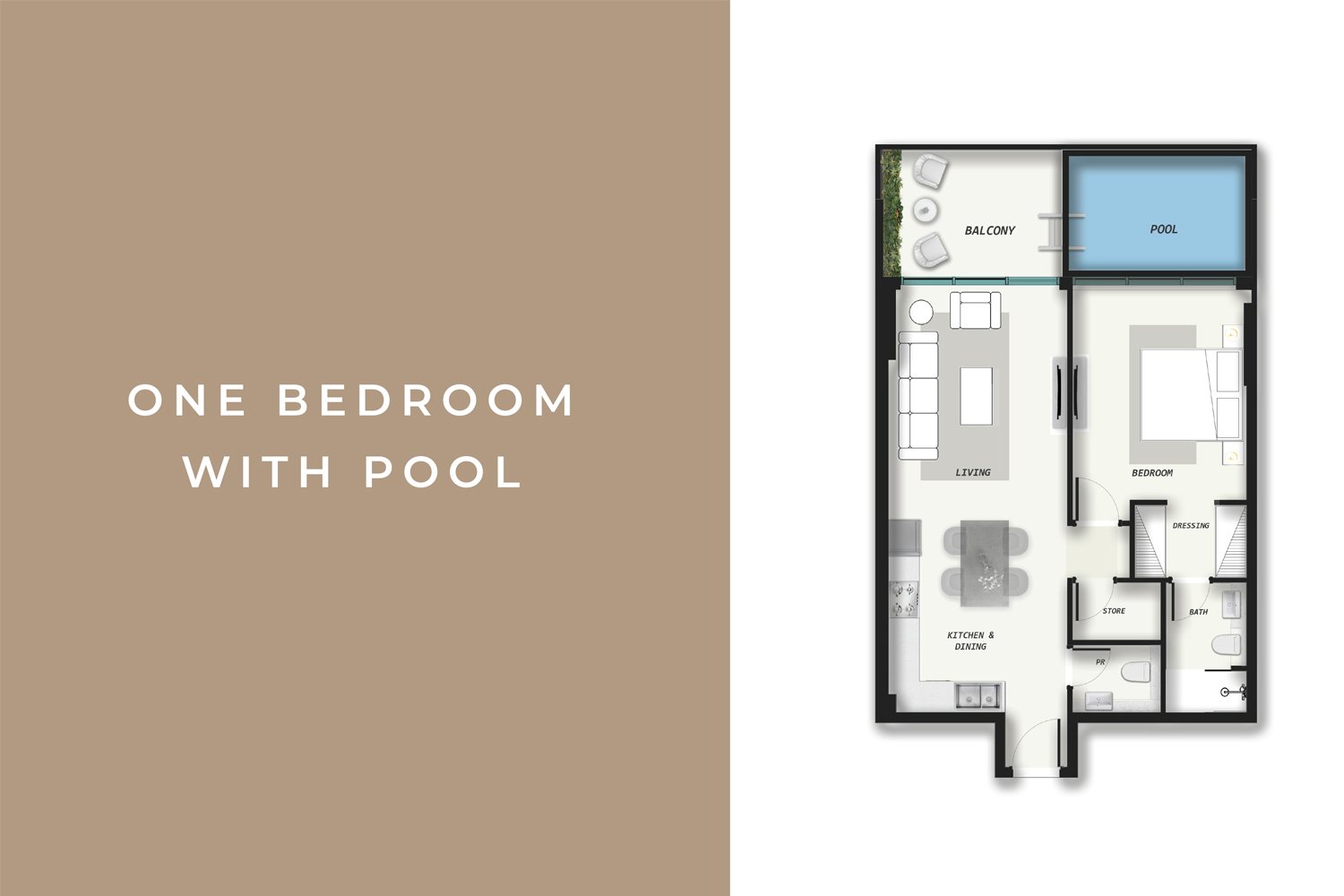1 Bedroom + Pool floor plan