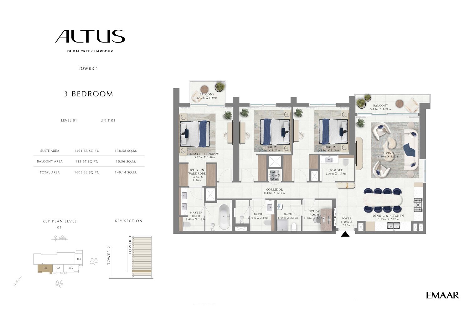 3 Bedrooms + Study floor plan