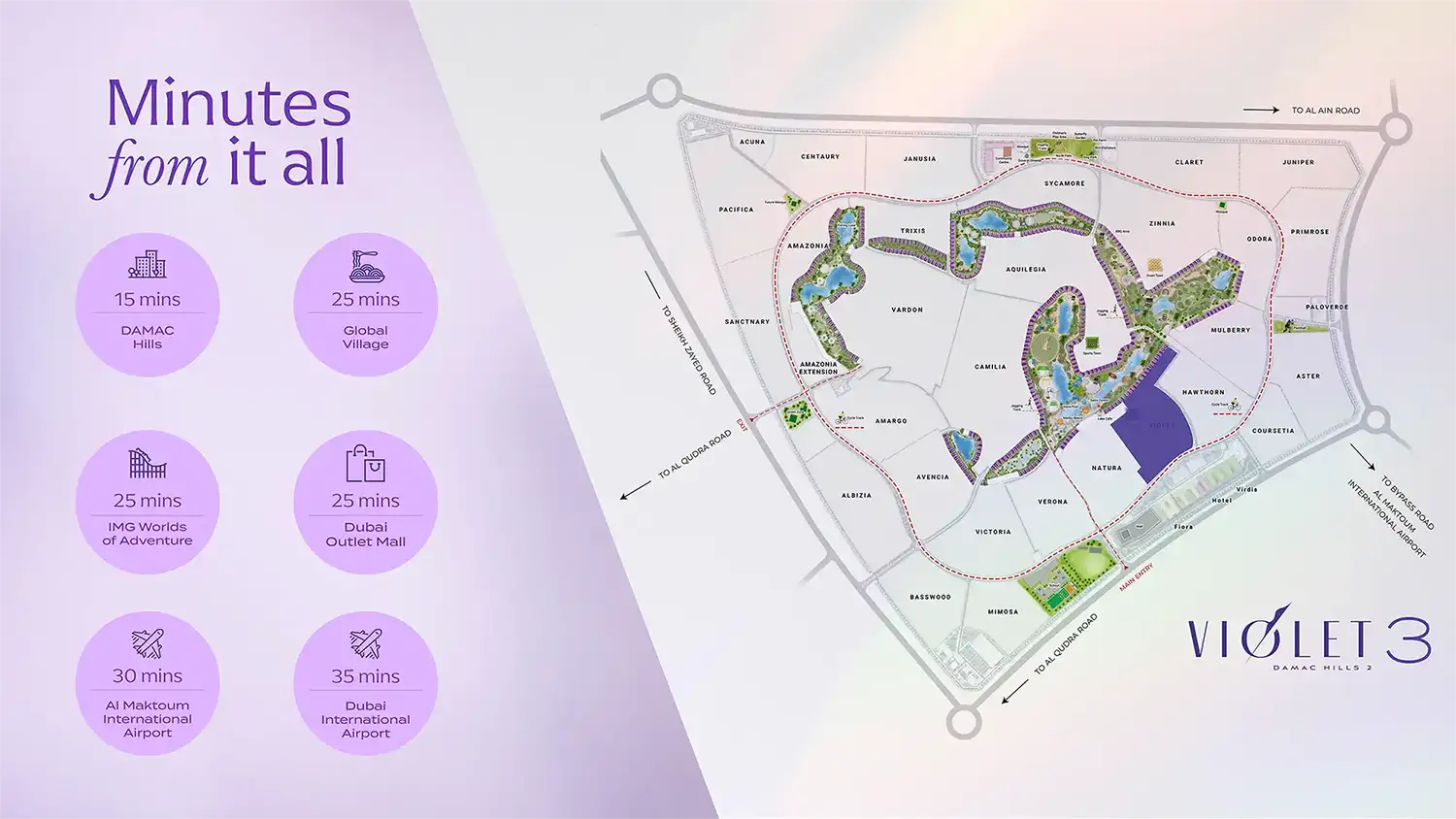Violet Phase 3 at Damac Hills 2 location map