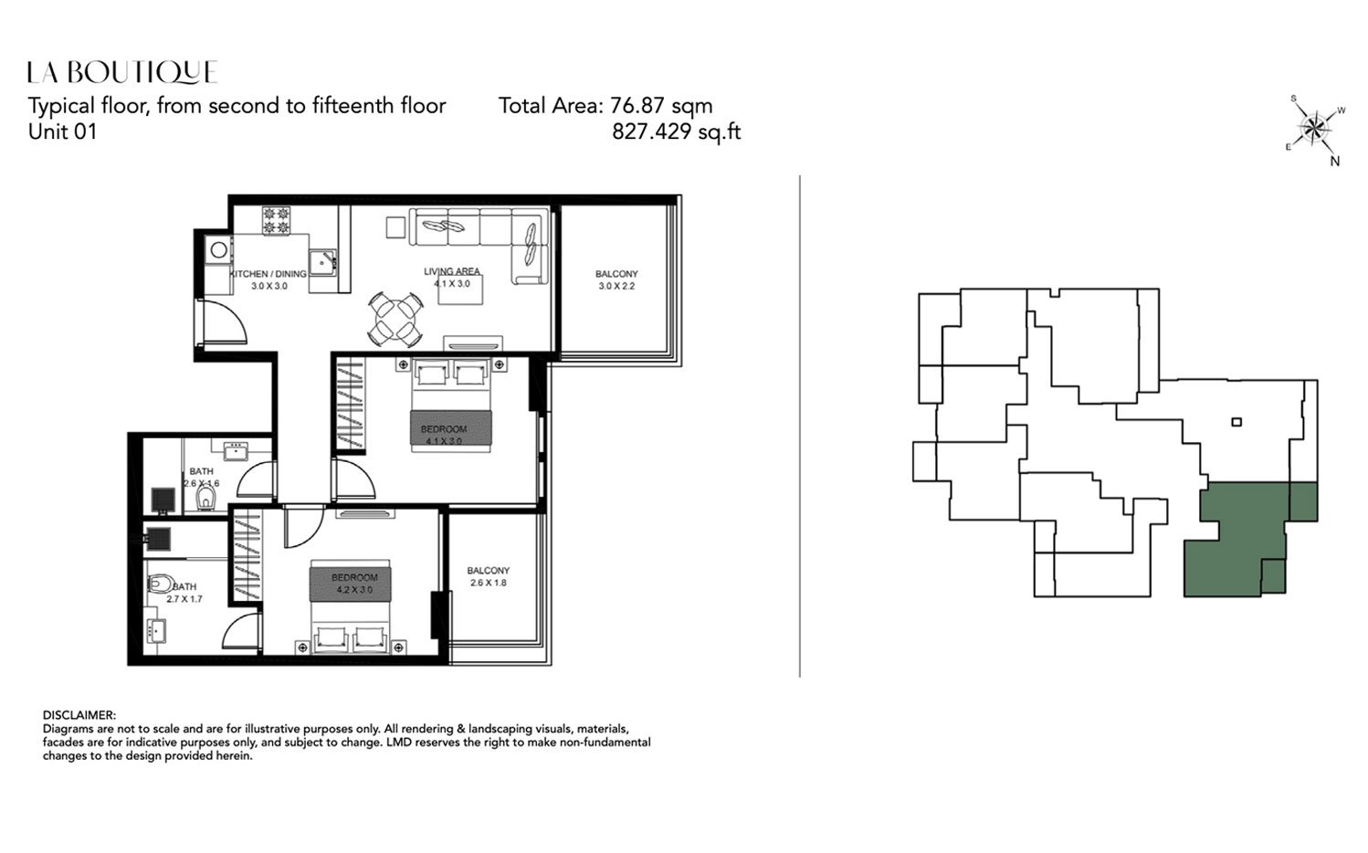 2 Bedrooms floor plan