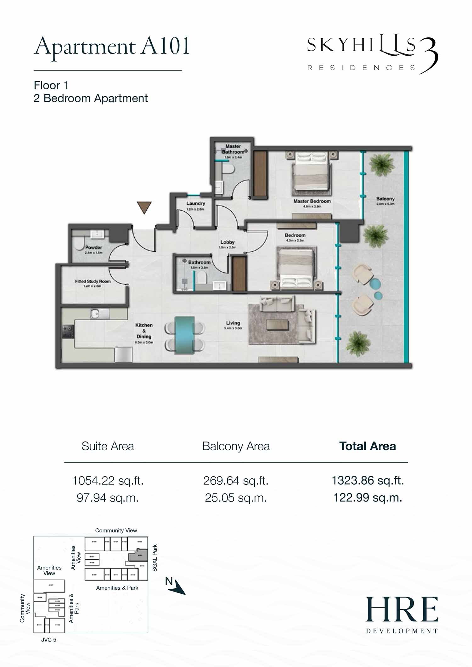 2 Bedrooms + Study floor plan