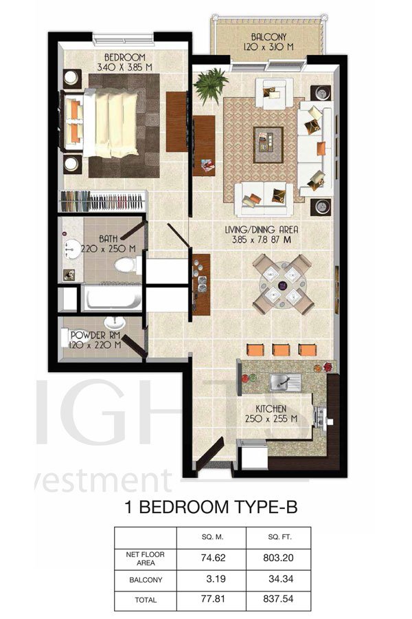 1 Bedroom floor plan