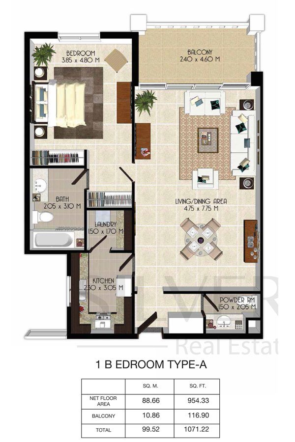 1 Bedroom floor plan