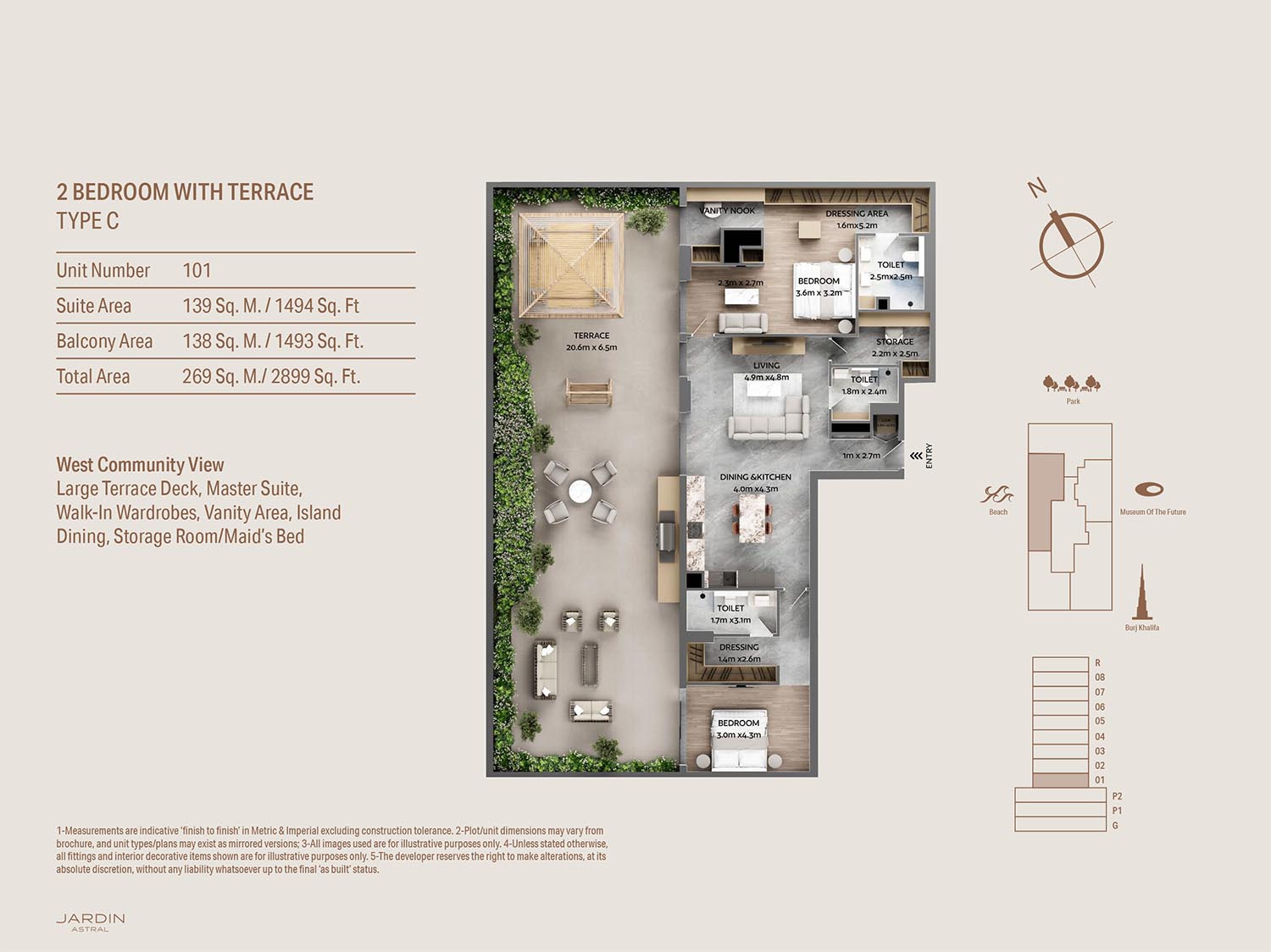 2 Bedrooms + Maid floor plan