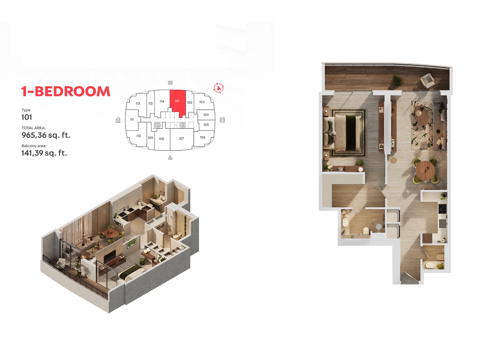 MAG 777 Dubai 1 Bedroom Type 101 floor plan