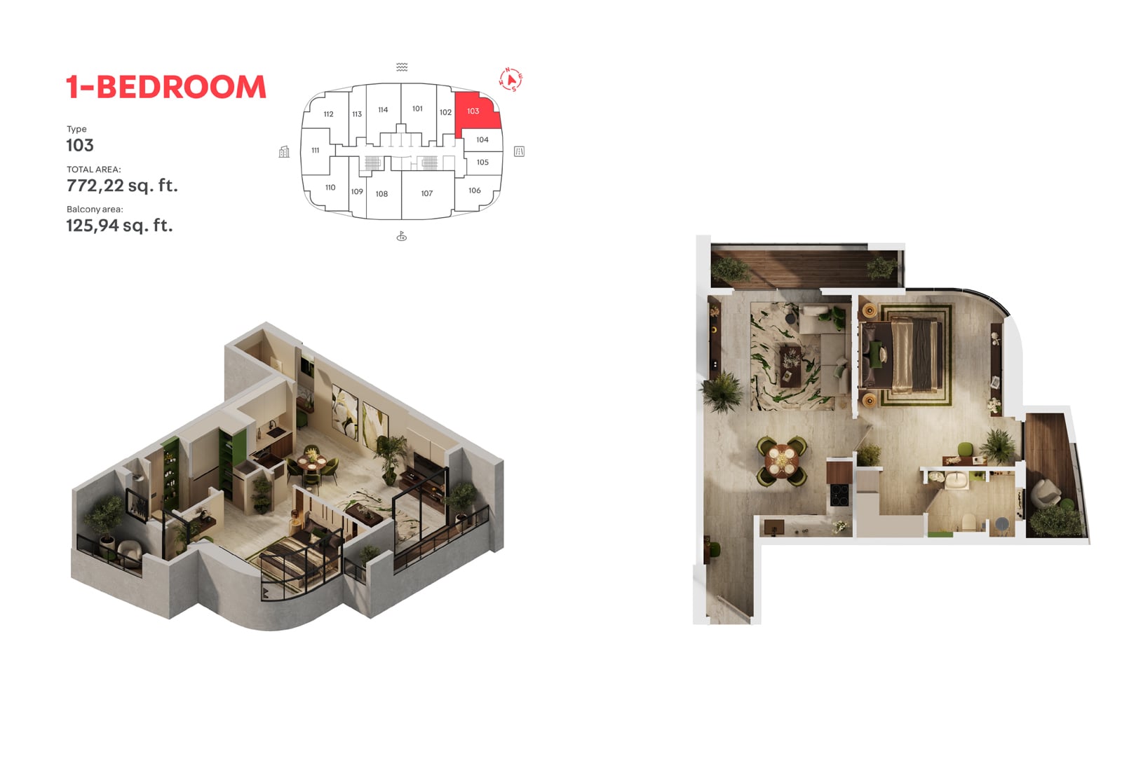 1 Bedroom floor plan