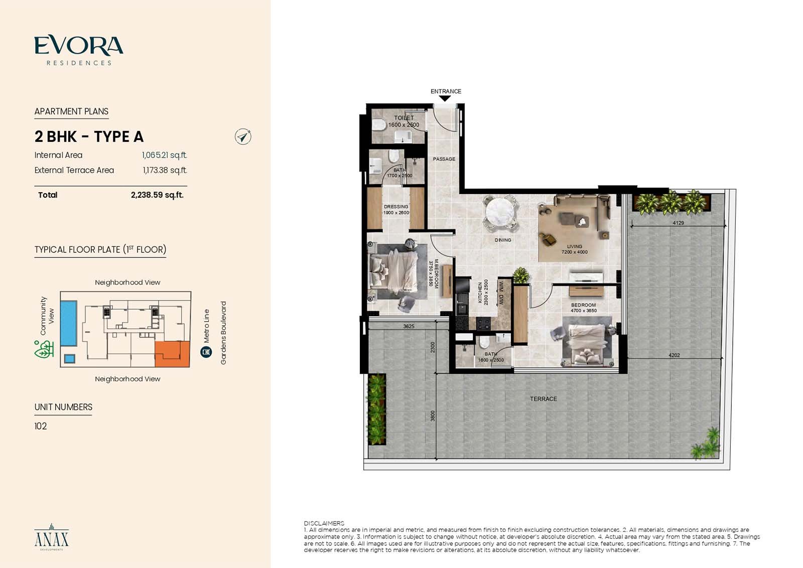 2 Bedrooms floor plan