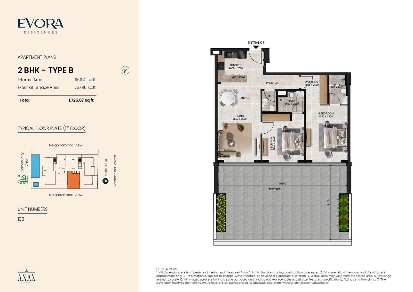 2 Bedrooms floor plan