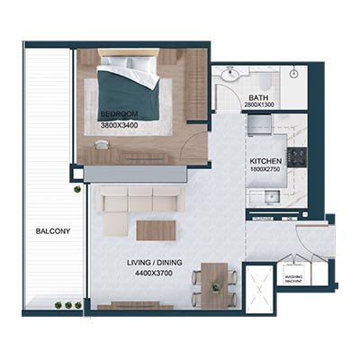 1 Bedroom floor plan