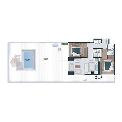 2 Bedroom + Pool floor plan