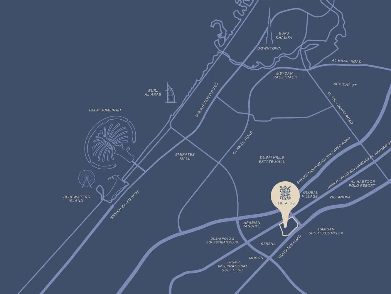 The Acres Estates by Meraas location map