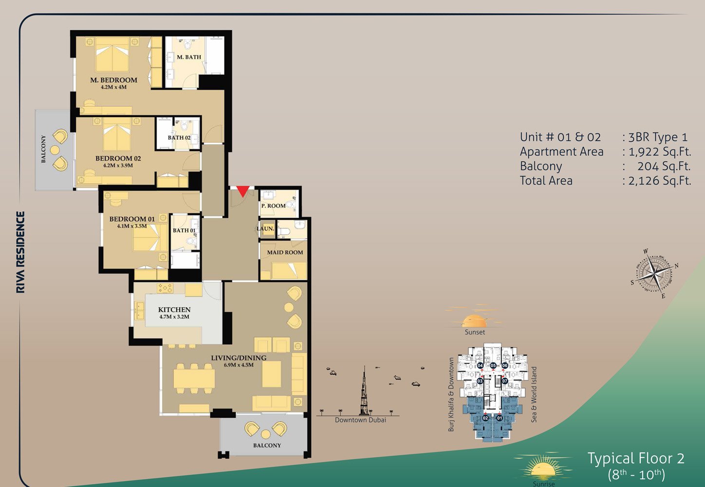3 Bedrooms + Maid floor plan