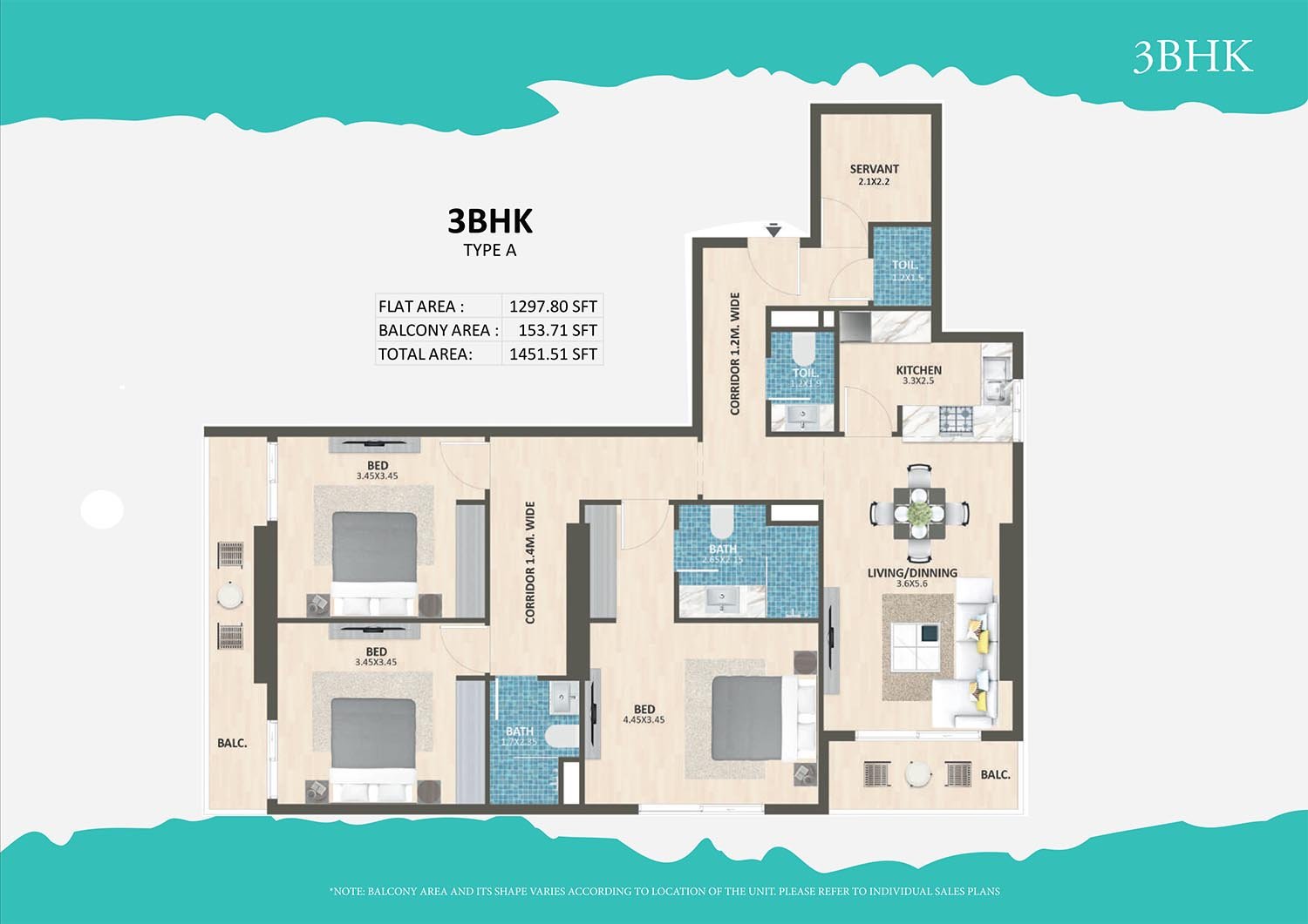 3 Bedrooms floor plan