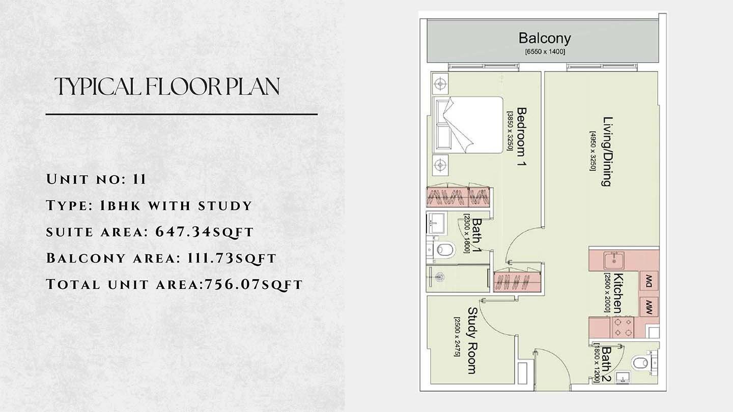 1 Bedroom + Study floor plan