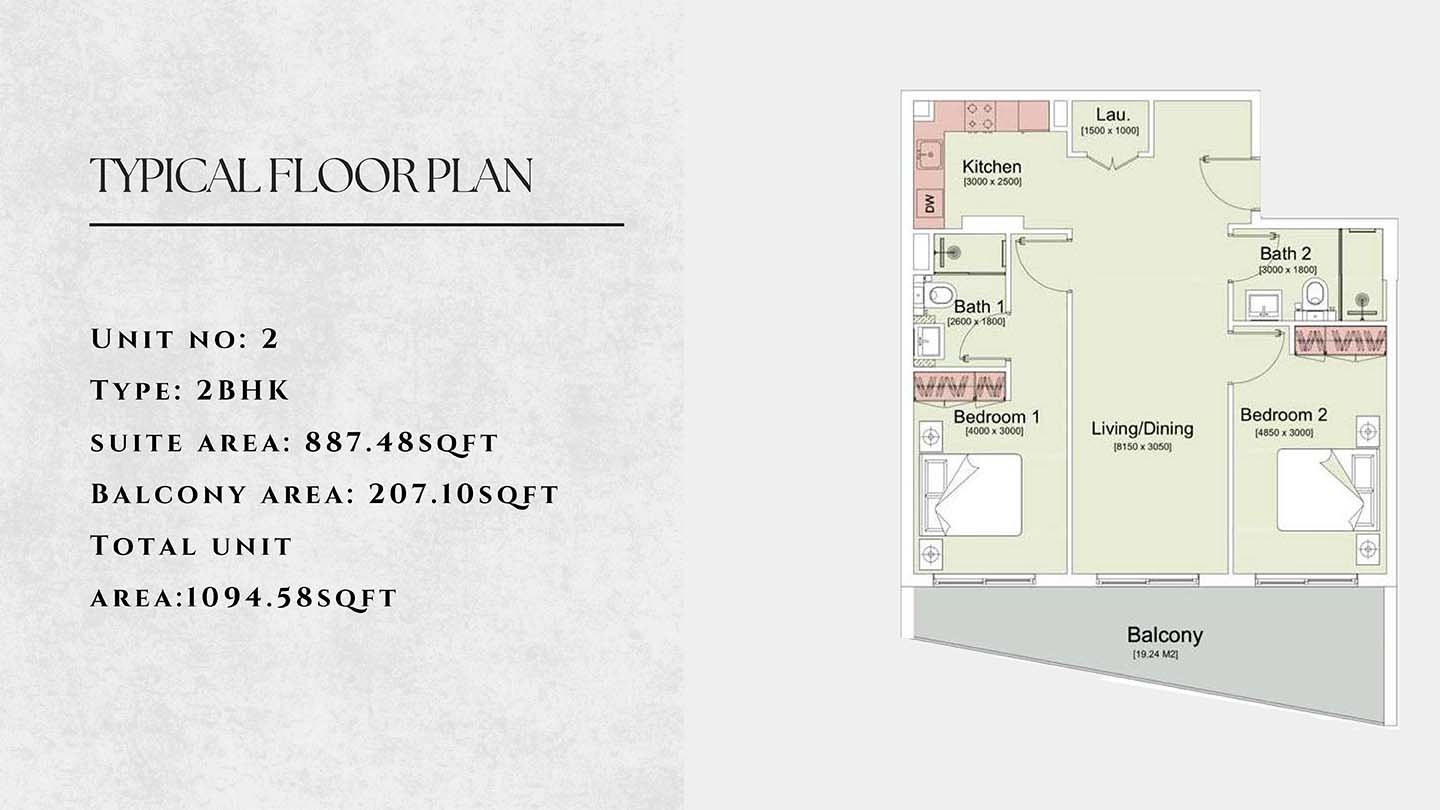 2 Bedrooms floor plan