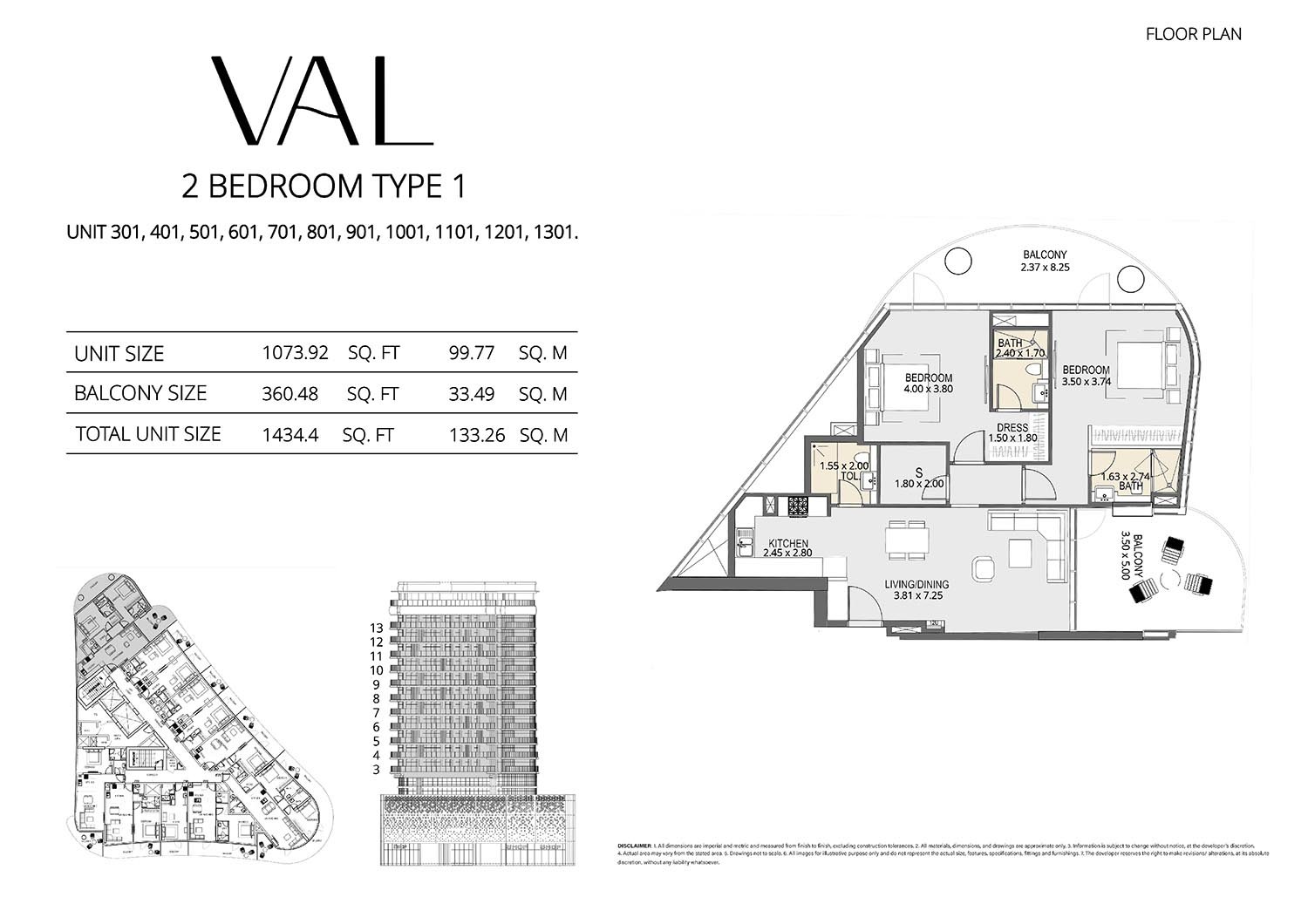 2 Bedrooms + Study floor plan