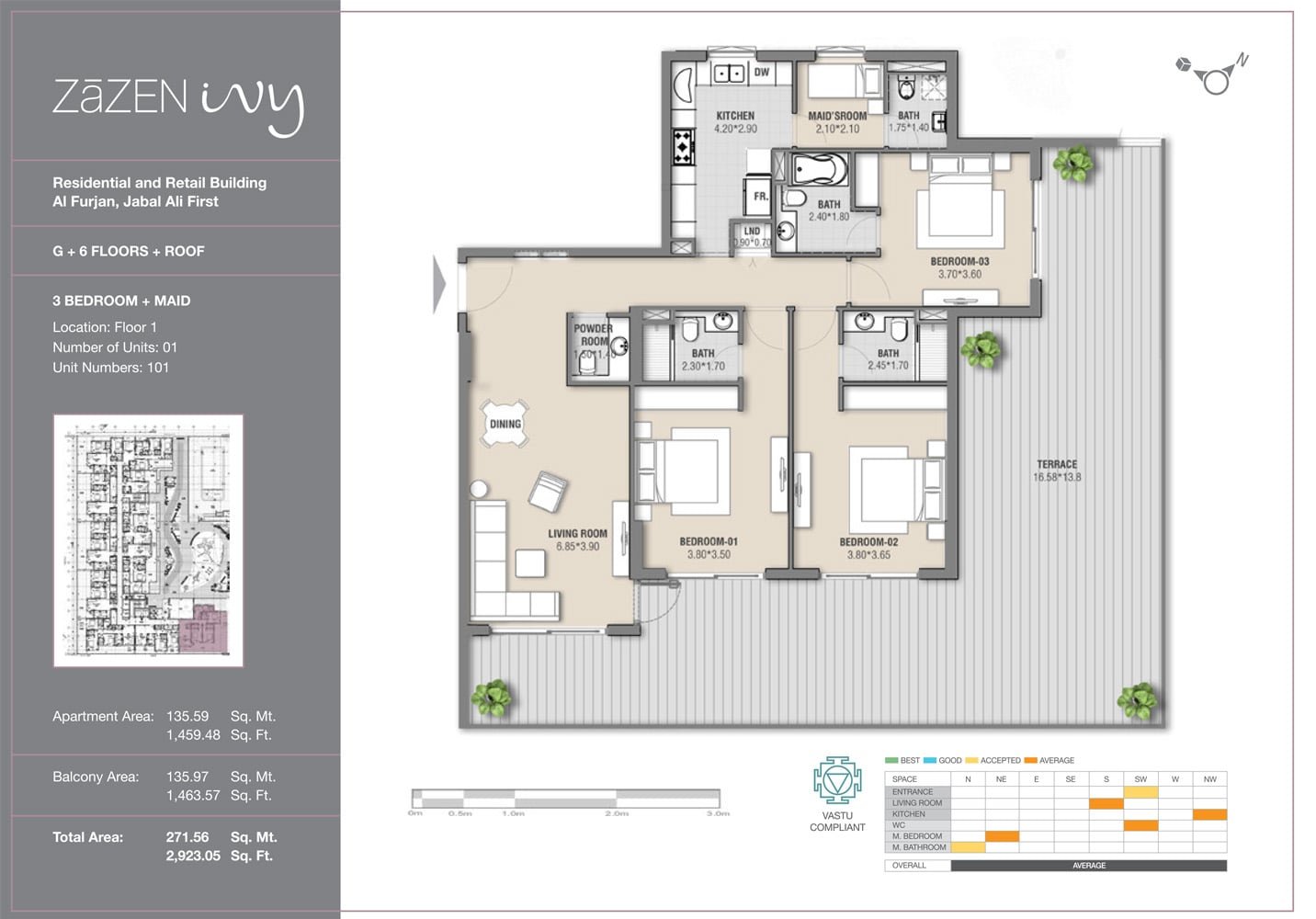 3 Bedrooms + Maid floor plan