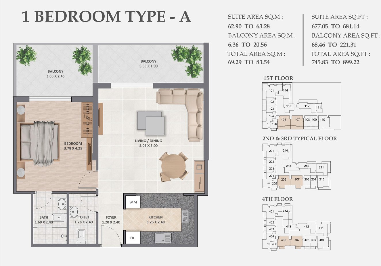 1 Bedroom floor plan