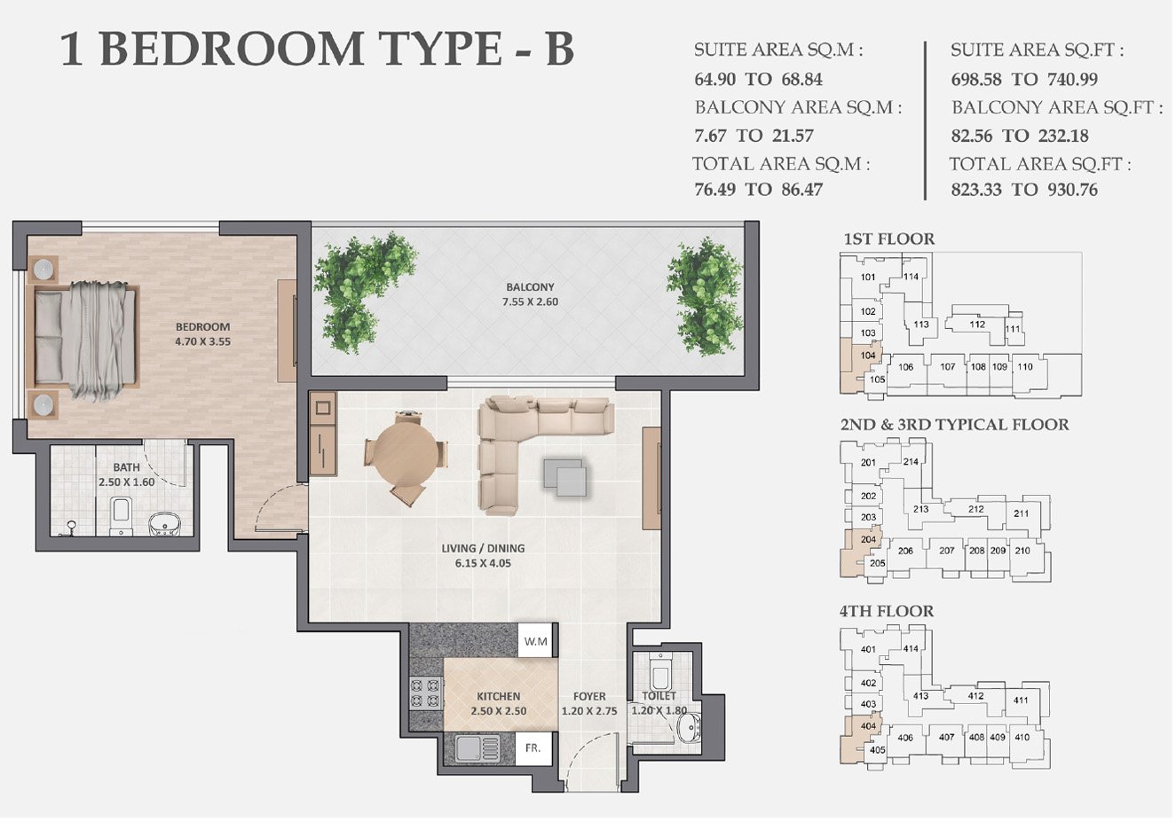 1 Bedroom floor plan