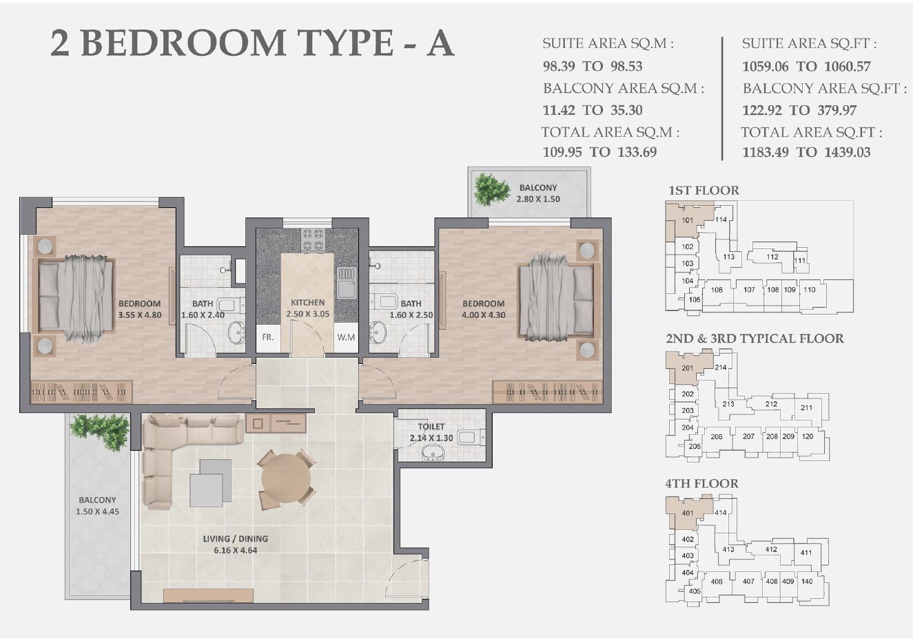 2 Bedrooms floor plan