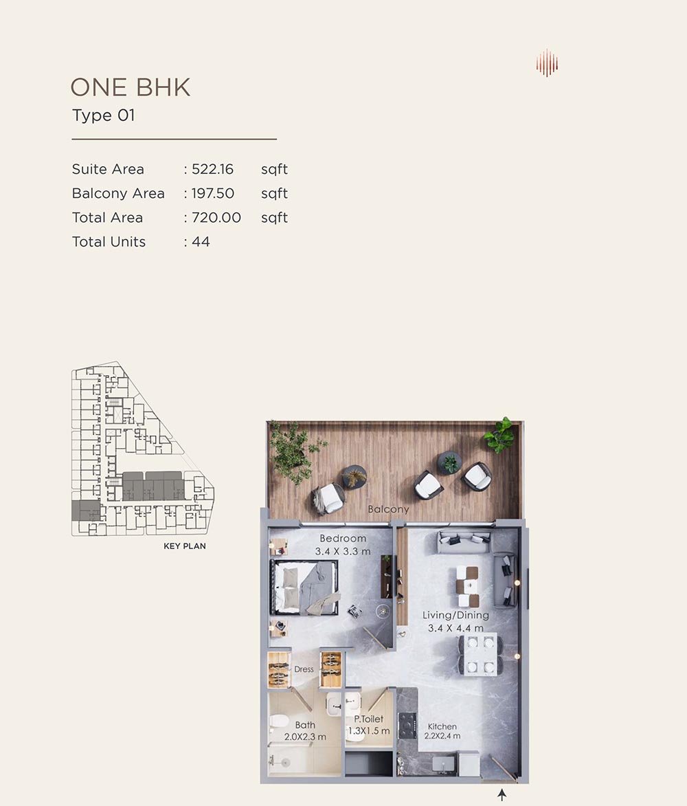1 Bedroom floor plan