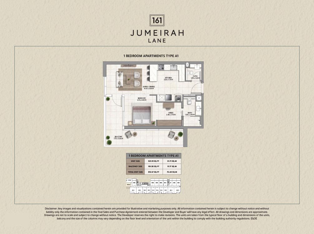 1 Bedroom floor plan