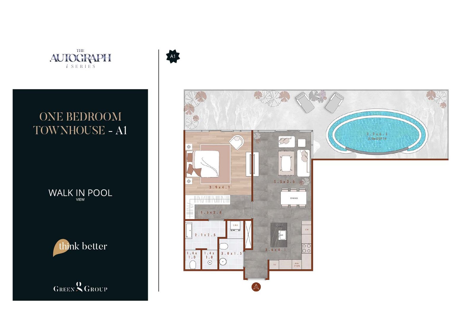 1 Bedroom + Pool floor plan