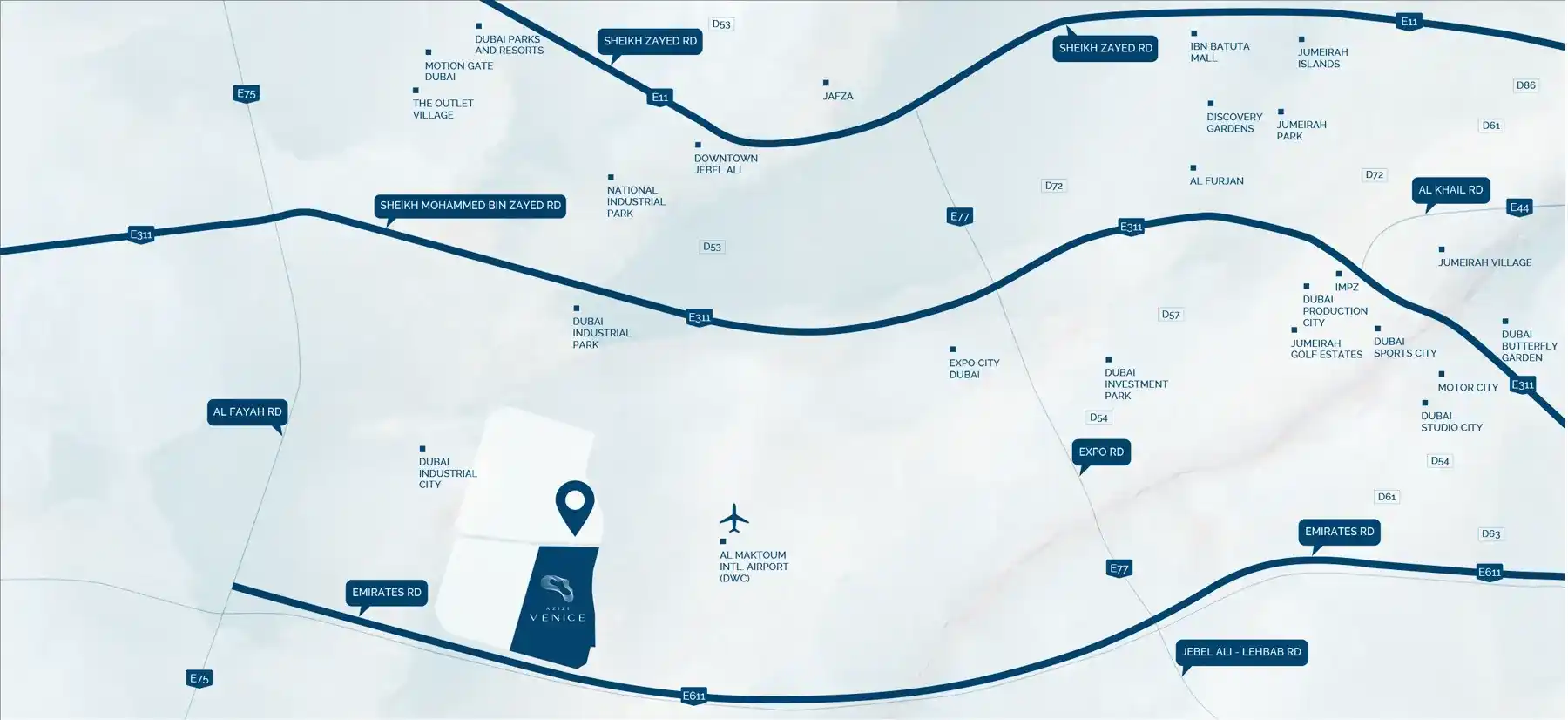 Azizi Venice 14 location map