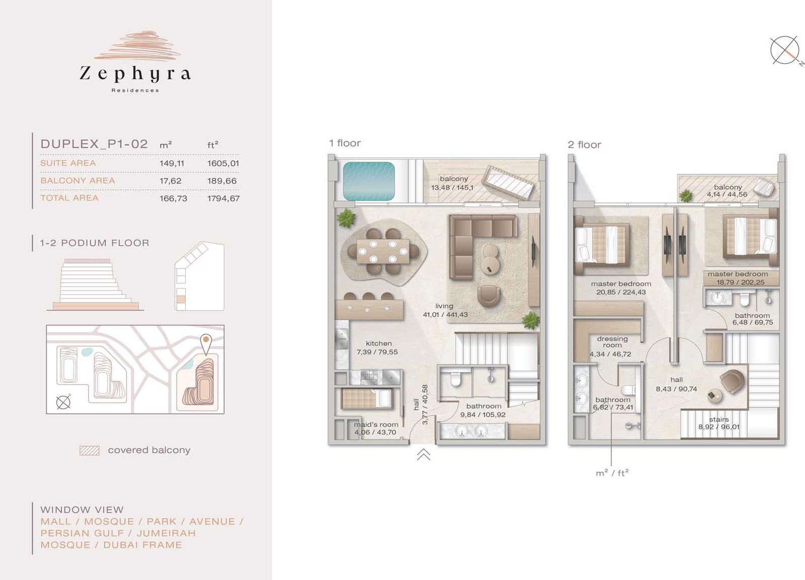 2 Bedroom + Pool + Maid floor plan