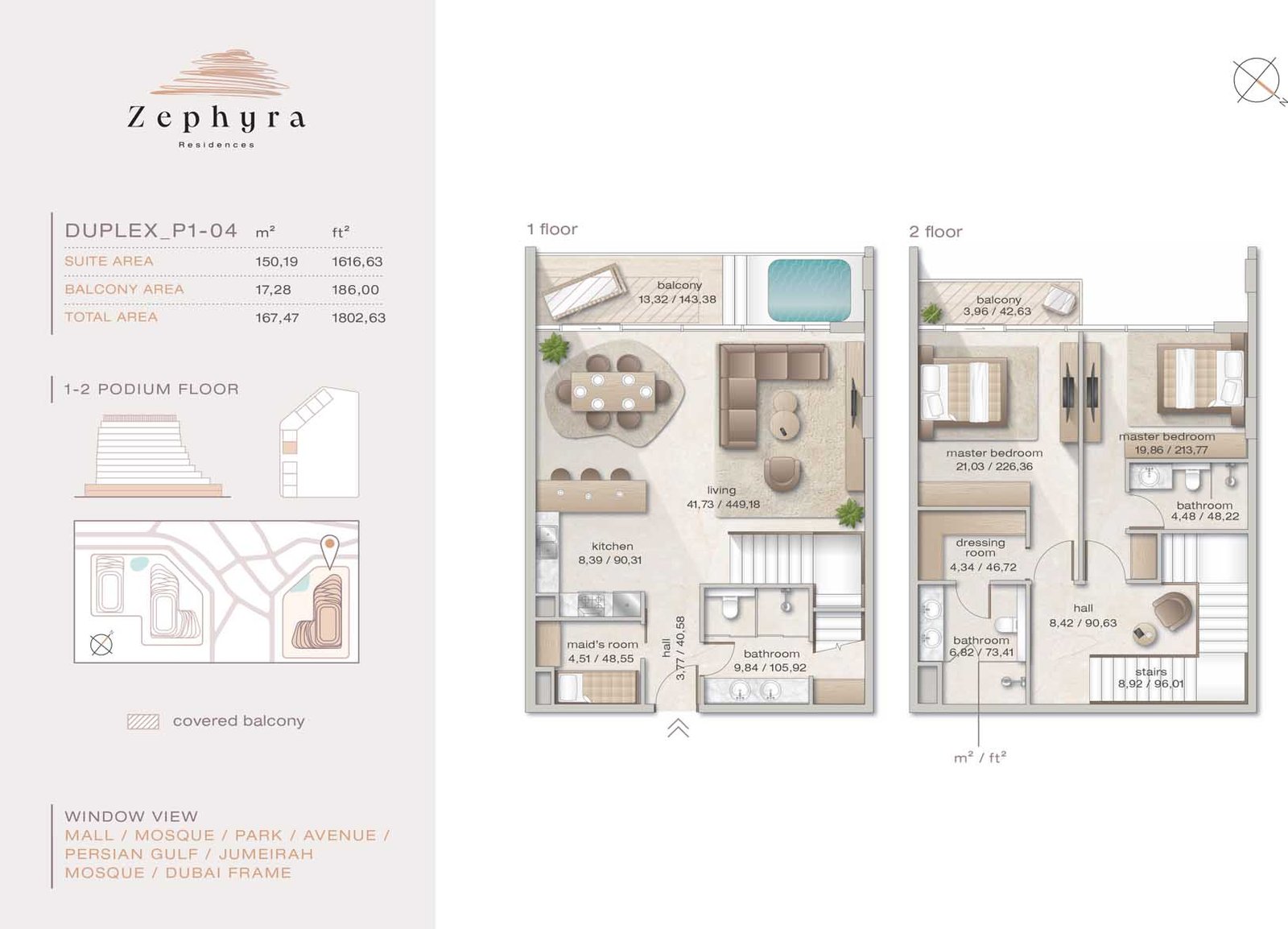 2 Bedroom + Pool + Maid floor plan