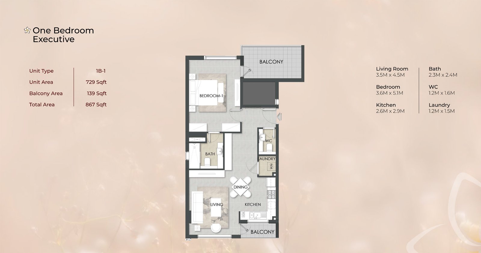 1 Bedroom floor plan