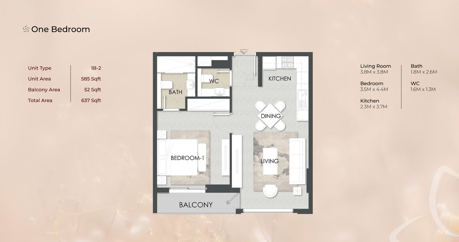 1 Bedroom floor plan