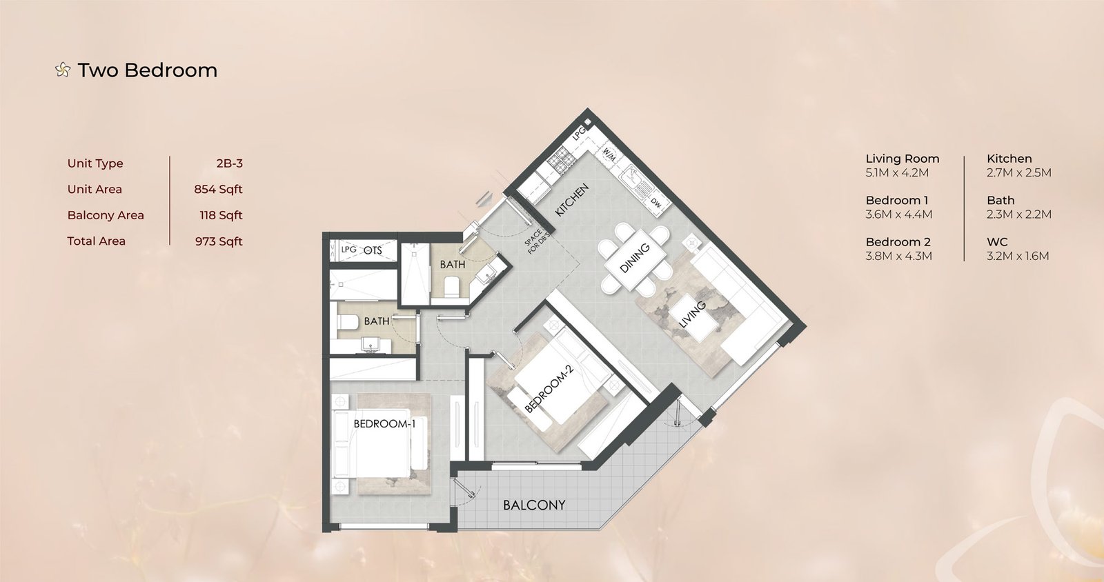 2 Bedroom floor plan