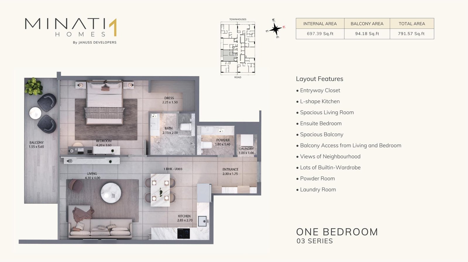 1 Bedroom floor plan