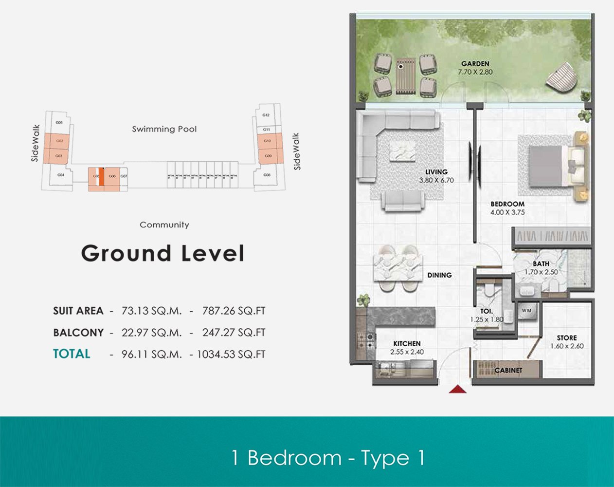 1 Bedroom floor plan