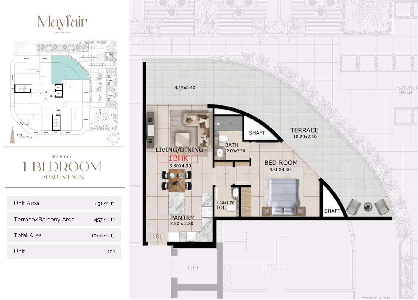 1 Bedroom floor plan
