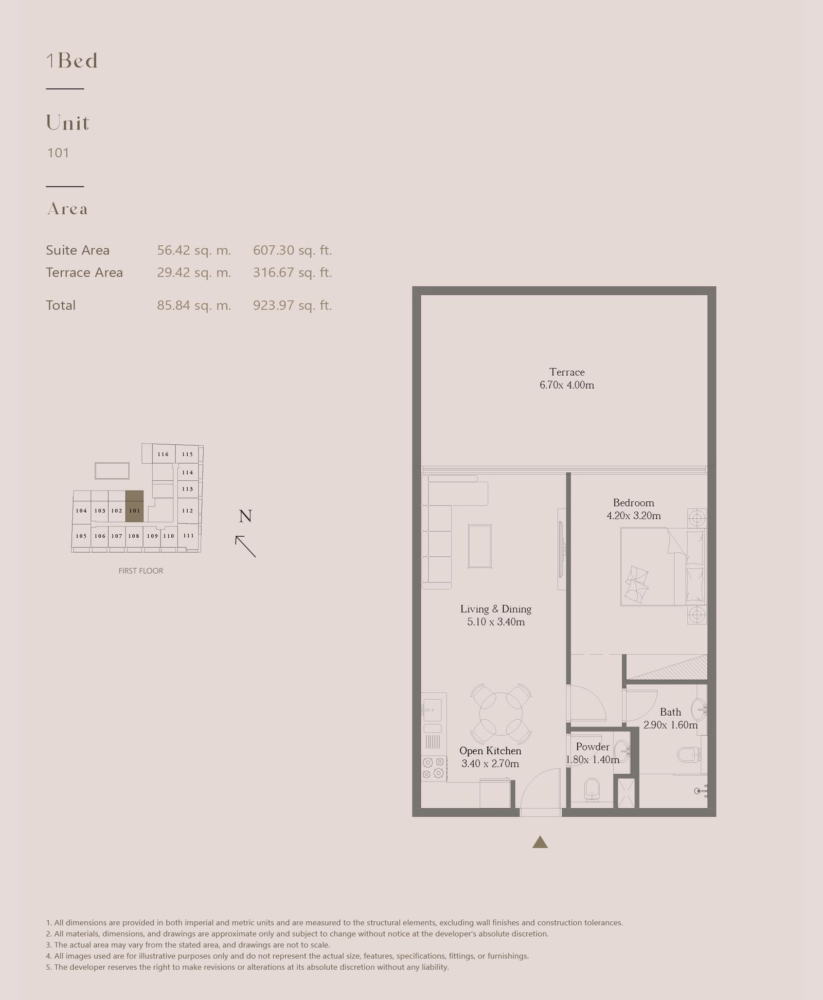Casa Vista Residence at JVC 1 Bedroom Unit 101 floor plan