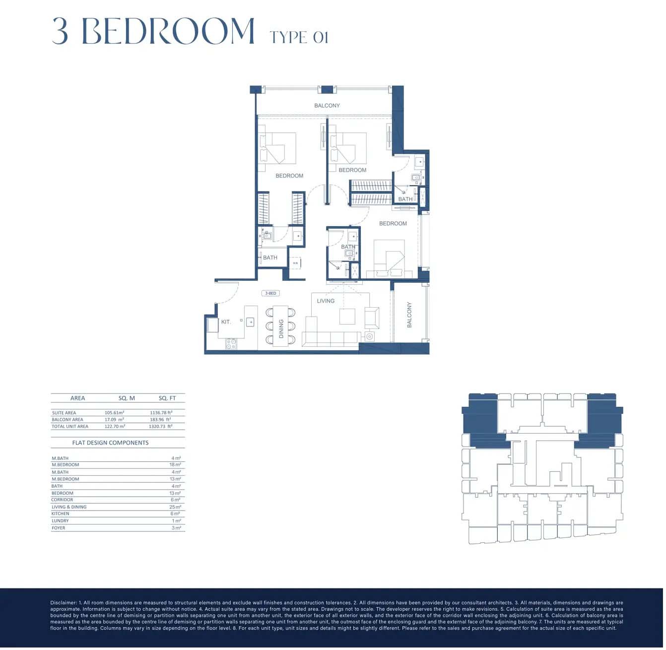 3 Bedrooms floor plan