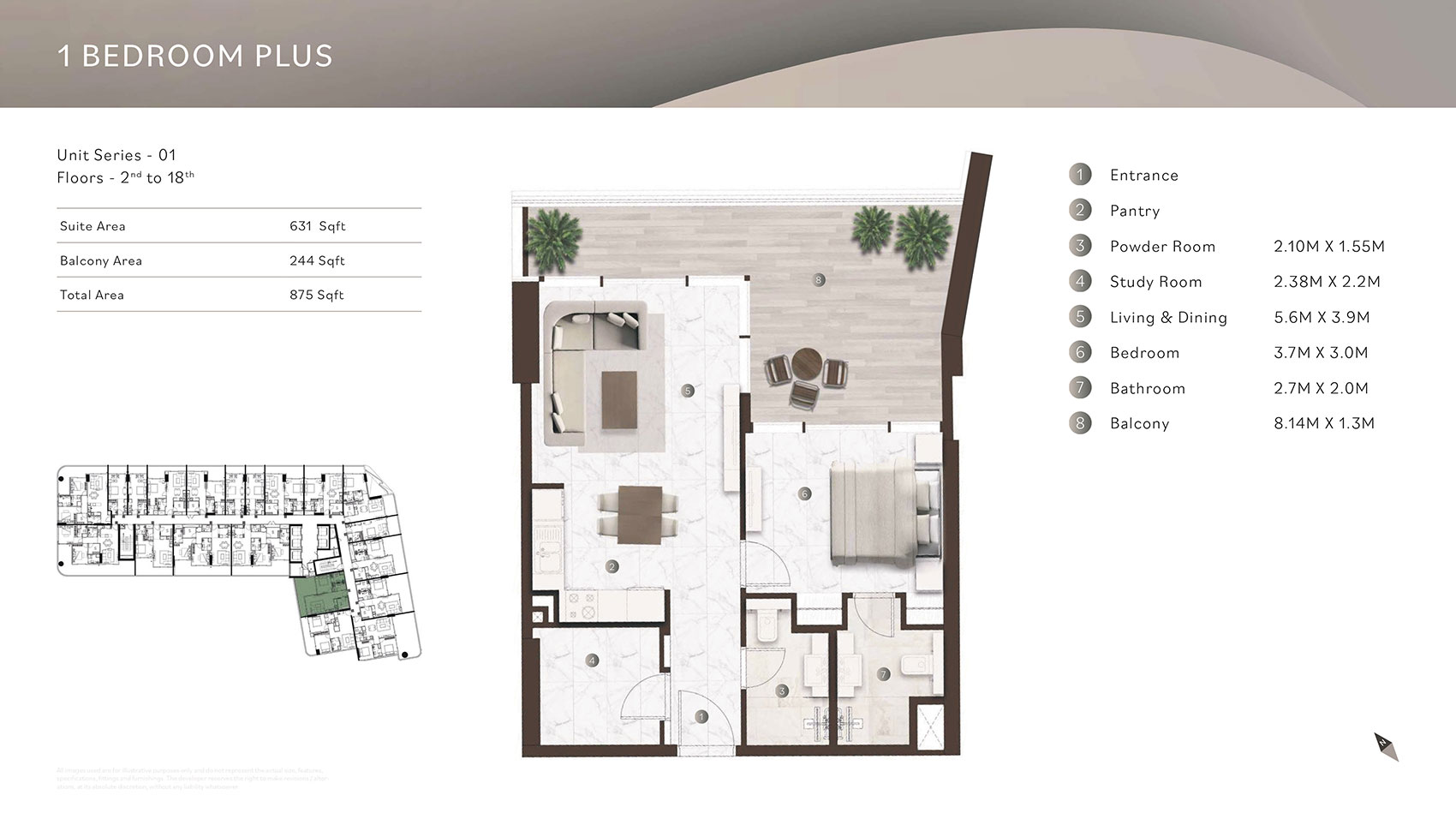 1 Bedroom + Study floor plan