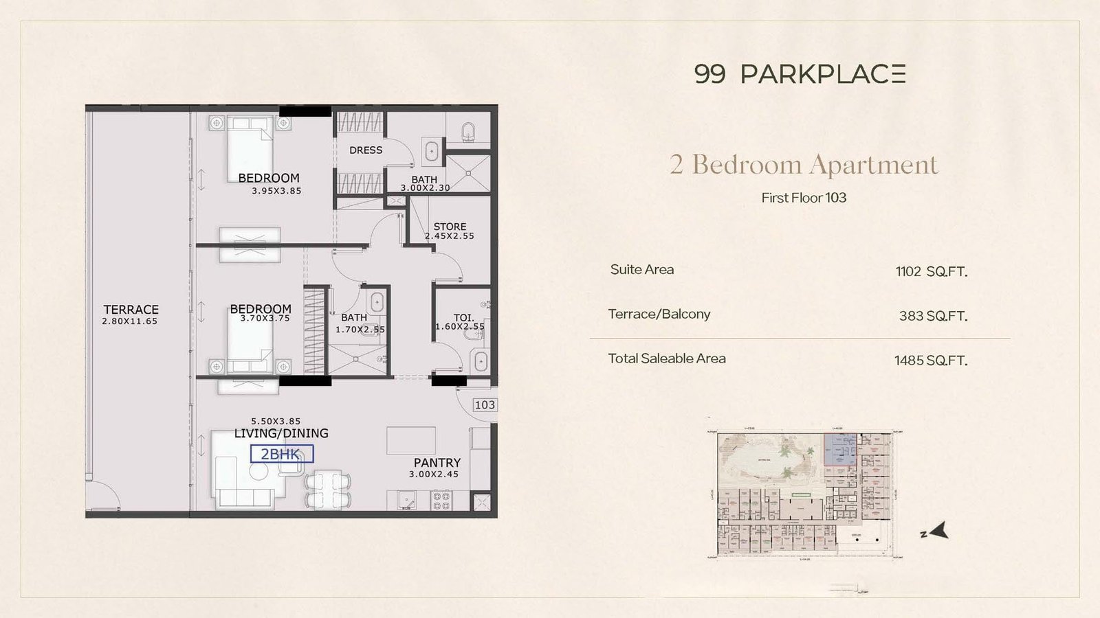2 Bedrooms floor plan