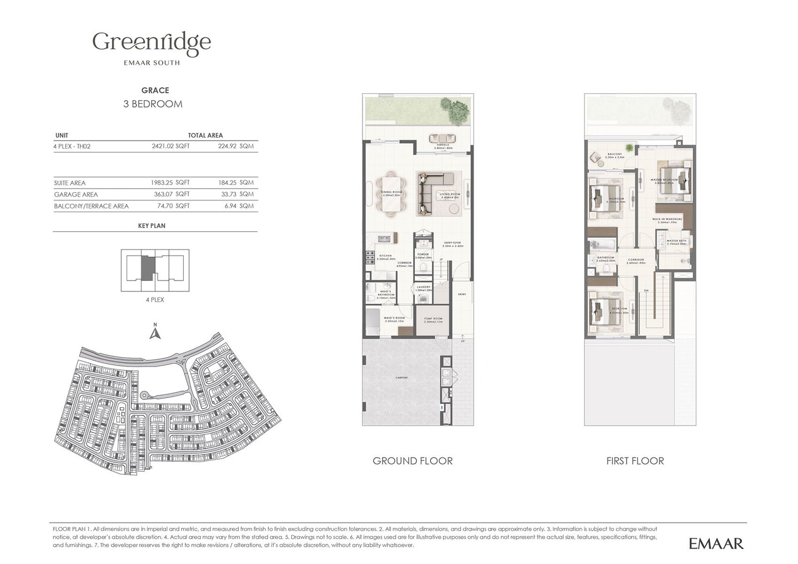 3 Bedrooms + Maid floor plan