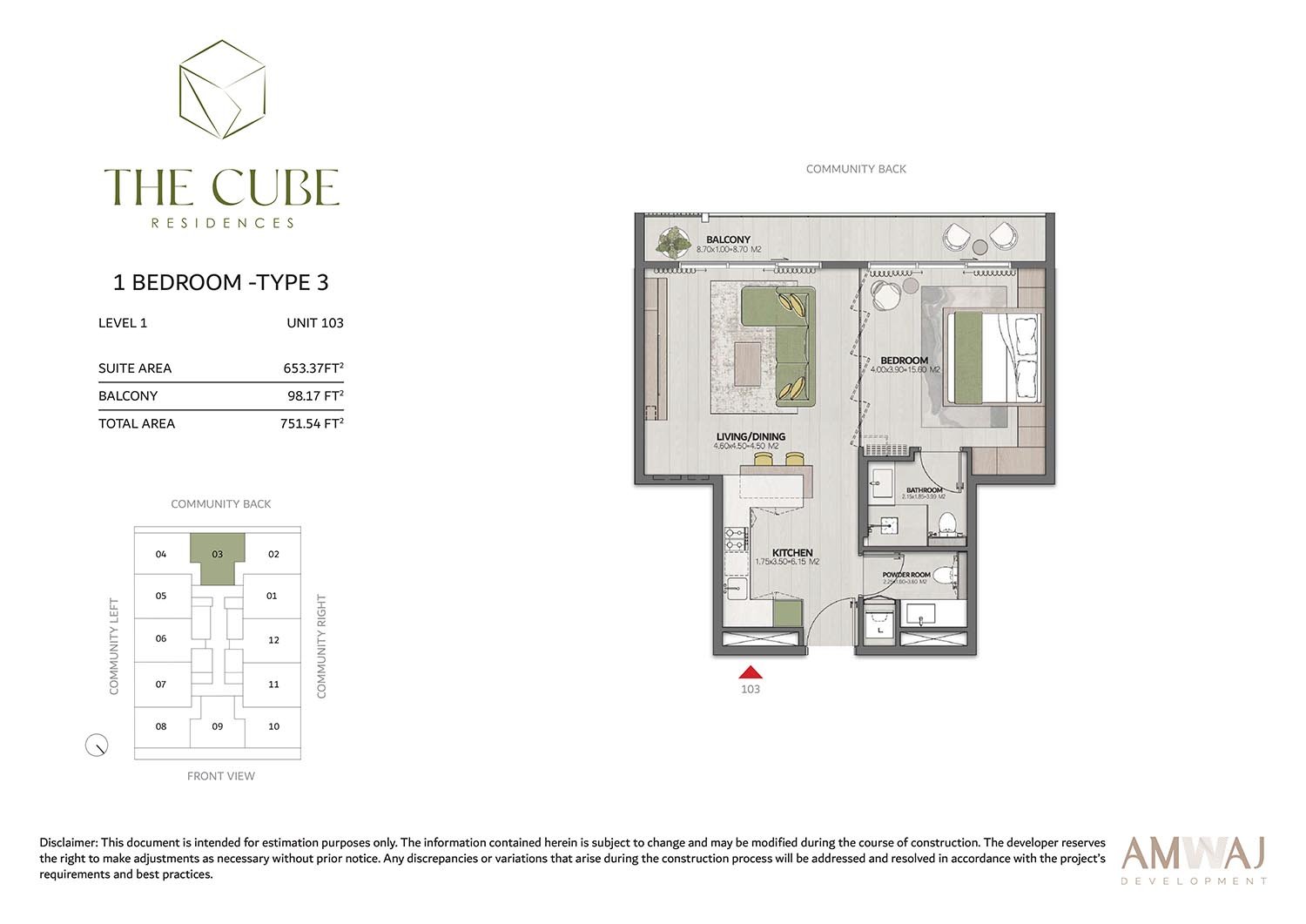 1 Bedroom floor plan