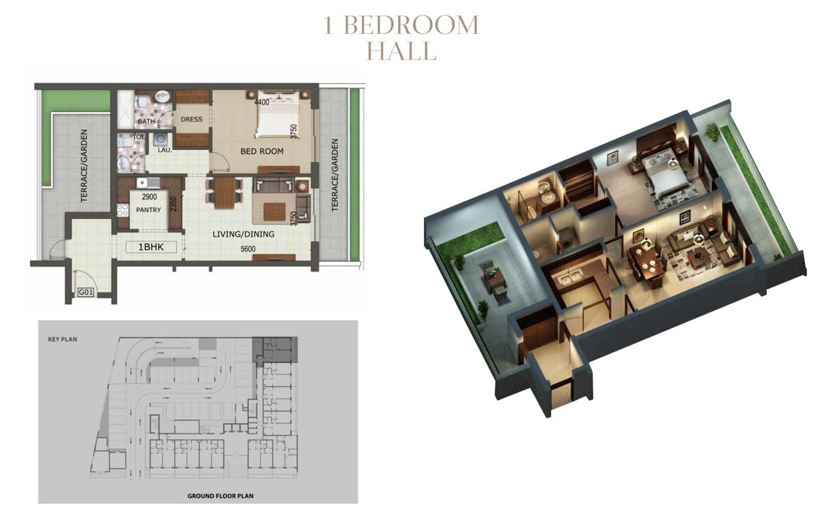 1 Bedroom hall floor plan