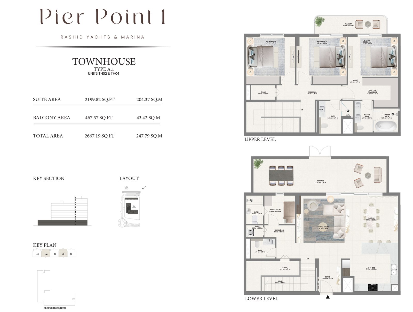 3 Bedrooms + Maid floor plan