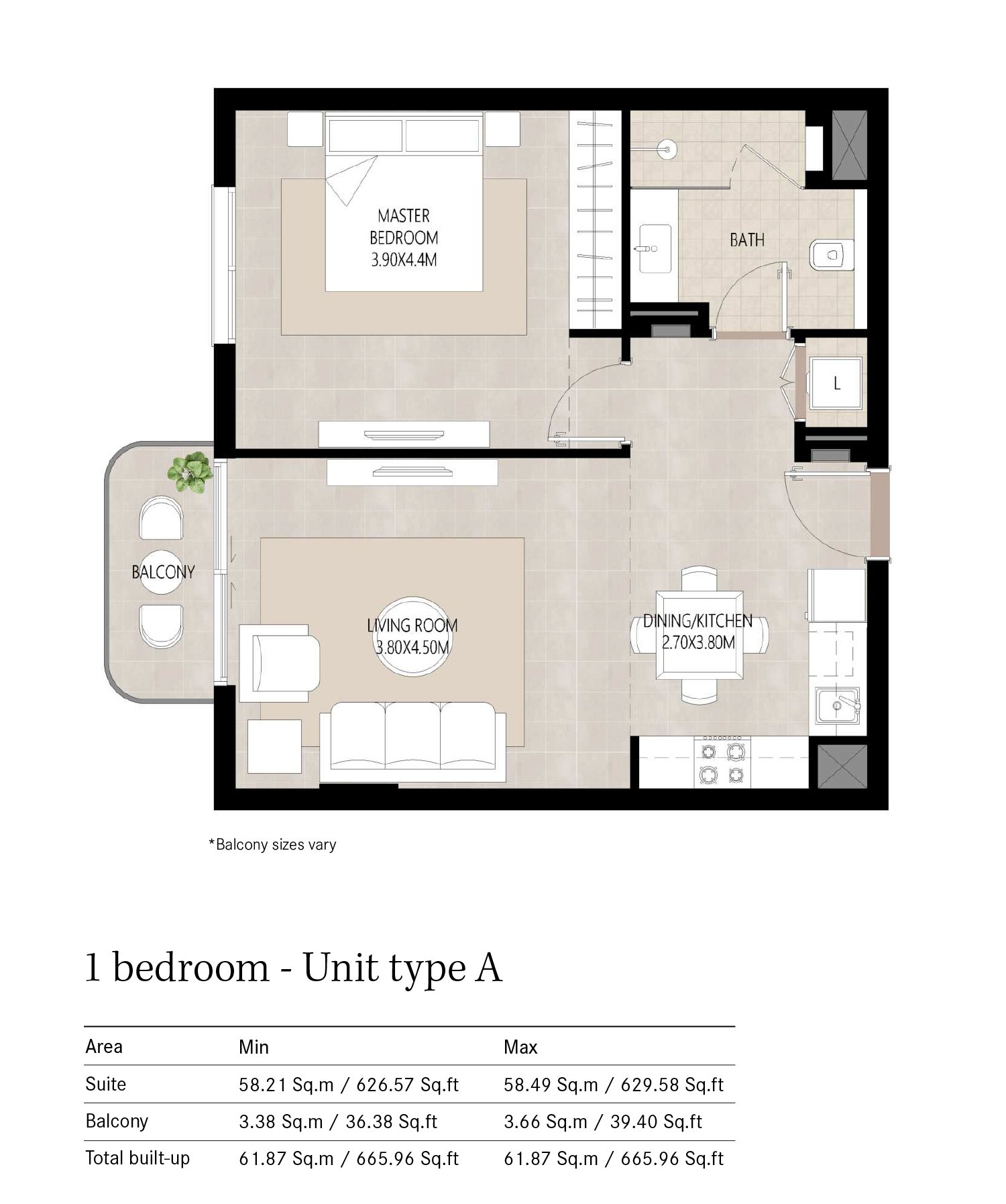 1 Bedroom floor plan